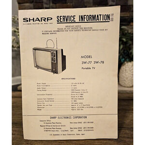 Sharp Television Service Data Chassis Model 3W-77 & 3W-78